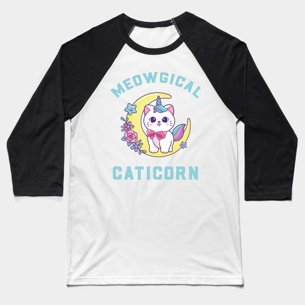 Cute Caticorn Meowgical Moon Unicorn girl Baseball T-Shirt by Novelty-art